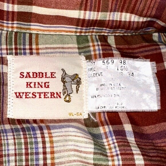 Vintage Saddle King Pearl Snap Plaid Shirt L Cowboy Core USA Western Rodeo 90s - Picture 5 of 6